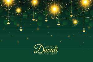 contento Diwali Festival bandiera con scintille e fuoco d'artificio vettore