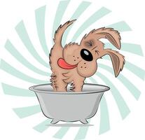 carino cartone animato cane assunzione un' bagno. vettore