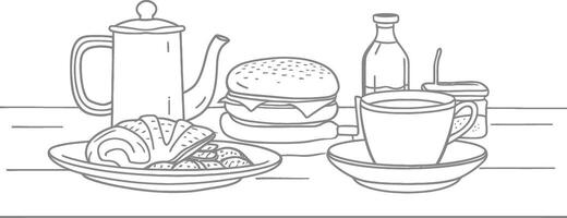 ai generato prima colazione menù pronto per mangiare semplice schema illustrazione minimalista linea arte vettore