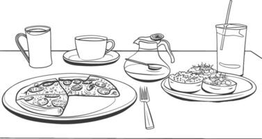 ai generato prima colazione menù pronto per mangiare semplice schema illustrazione minimalista linea arte vettore