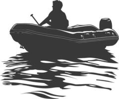 ai generato silhouette un' uomo guida gonfiabile barca il barca è in viaggio nero colore solo vettore
