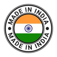 fatto nel India il giro francobollo etichetta con indiano bandiera vettore illustrazione