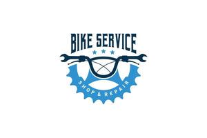 bicicletta servizio o riparazione logo design modello, bicicletta riparazione chiave inglese e Ingranaggio simbolo vettore