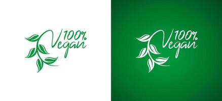 naturale verde 100 vegano etichetta logo design vettore