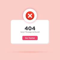 errore 404, pagina non fondare. apparire pagina con un' 3d rosso attraversare notifica. sociale media, attività commerciale o evento pianificazione. vettore