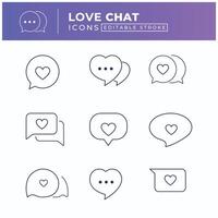 Chiacchierare icone amore gatto sociale media icone piatto lineare concetto vettore icone ridimensionabile modificabile icone