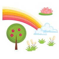 natura albero fiori giardino parco cartone animato illustrazione vettore clipart etichetta decorazione sfondo