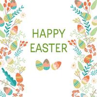 contento Pasqua saluto carta. carino primavera sfondo con uova e impianti, fiori. colorato piatto vettore modelli per sociale media inviare, in linea pubblicità, volantino, invito piazza design