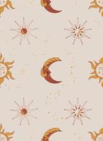 senza soluzione di continuità modello con il antico simbolo di il sole e il mezzaluna Luna con viso vettore illustrazione