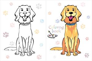 colorazione libro pagina d'oro cane da riporto cane seduta vettore