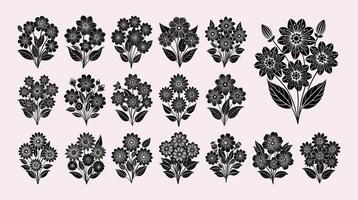 ai generato impostato di alcuni fiore pianta silhouette illustrazione design vettore