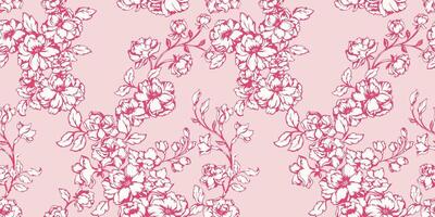 fiori delicatamente astratto artistico rami selvaggio fiori senza soluzione di continuità modello. monotono rosa floreale stampa su un' beige sfondo. vettore mano disegnato. modello per disegno, modellato, collage