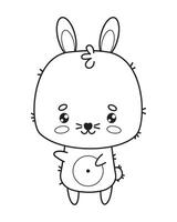 contento carino coniglietto. animale schema kawaii carattere. vettore illustrazione. linea disegno, colorazione libro. bambini collezione