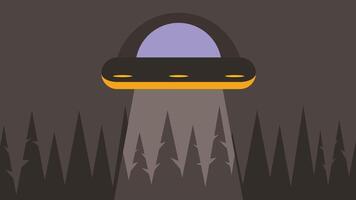 alieno nave invasione sopra foresta con umano vettore illustrazione