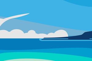 vettore illustrazione di un' mare costa Visualizza accompagnato di un' spiaggia nel estate con un' tropicale tema. adatto per saluto carta, manifesto e striscione.
