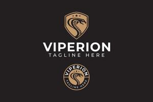 cobra vipera serpente con scudo logo design modello per sicurezza e sport attività commerciale vettore