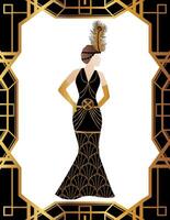 arte deco gatsby stile donne moda vestito illustrazione design con telaio vettore