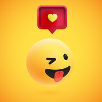 Emoticon giallo altamente dettagliato alto 3D con il fumetto e cuore per il web, illustrazione di vettore