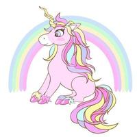 simpatico unicorno con un arcobaleno. vettore