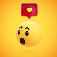 Emoticon giallo altamente dettagliato alto 3D con il fumetto e cuore per il web, illustrazione di vettore