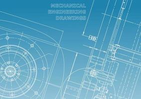 sistemi di progettazione assistita da computer. illustrazioni tecniche, sfondi. disegno di ingegneria meccanica. industria della costruzione di macchine. disegni di fabbricazione di strumenti vettore