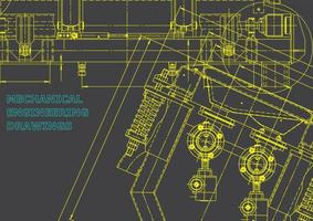 sistemi di progettazione assistita da computer. illustrazioni tecniche, sfondi. disegno di ingegneria meccanica. industria della costruzione di macchine. disegni di fabbricazione di strumenti vettore