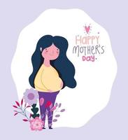 felice festa della mamma, cartone animato di fiori di donna incinta vettore