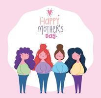 felice festa della mamma, personaggi dei cartoni animati donne in piedi, scritte vettore