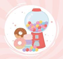 happy day, gumball machine ciambelle caramelle cartoon vettore