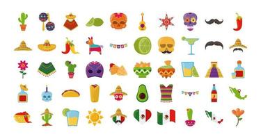 cinco de mayo celebrazione messicana festa festiva icone nazionali set icona stile piatto vettore