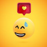 Emoticon giallo altamente dettagliato alto 3D con il fumetto e cuore per il web, illustrazione di vettore