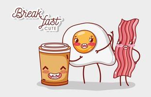 colazione simpatico bacon uovo fritto e tazza di caffè in plastica cartone animato