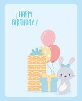 buon compleanno coniglio regali e palloncini celebrazione decorazione carta vettore