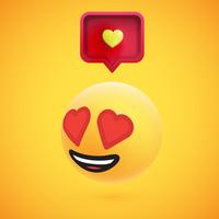 Emoticon giallo altamente dettagliato alto 3D con il fumetto e cuore per il web, illustrazione di vettore