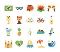 fascio di icone set brasile vettore