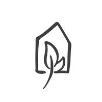 Foglia Eco House Natura semplice di calligrafia Icona di vettore bio. Estate Architecture Costruzione per il design. Elemento di giardino verde logo disegnato a mano casa d&#39;epoca di arte
