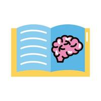 cervello umano nella linea del libro e icona di stile di riempimento vettore