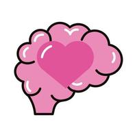 cervello umano con linea del cuore e icona di stile di riempimento vettore