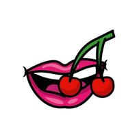 icona di stile di riempimento di ciliegie che mordono la bocca pop art vettore