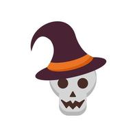 teschio testa di halloween con icona di stile piatto cappello da strega vettore