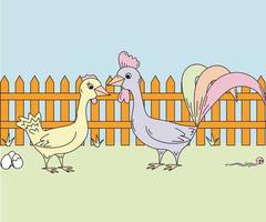 illustrazione di doodle per bambini gallo e pollo vettore