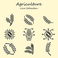 agricoltura Grano modificabile icone impostato linea stile. pianta, Grano, risaia, Riso, foglia, cibo. schema collezione vettore