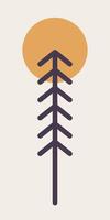 semplice mono linea albero e grande sole nel mono linea vettore design illustrazione