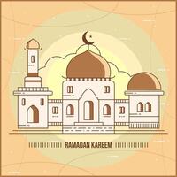 Ramadan kareem illustrazione di tradizionale moschea con cresent Luna e stella con arte linea stile vettore