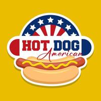 caldo cane vettore emblema pane salsiccia mostarda illustrazione