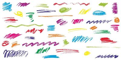 mano disegnato carbone scarabocchi e scarabocchi vettore impostare. grunge penna pastello matita collezione. luminosa colore elementi