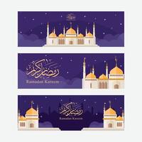 Ramadan kareem vacanza banner vettore con moschea illustrazione e Arabo testo.