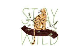 un' selvaggio leopardo si siede su un' ramo. giungla, selvaggio animali. vettore illustrazione nel piatto stile.
