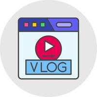 video blog linea pieno leggero cerchio icona vettore