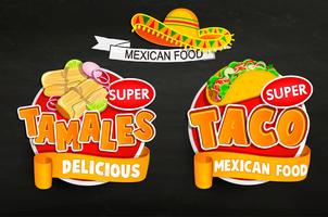 Set di tradizionali loghi alimentari messicani, emblemi.